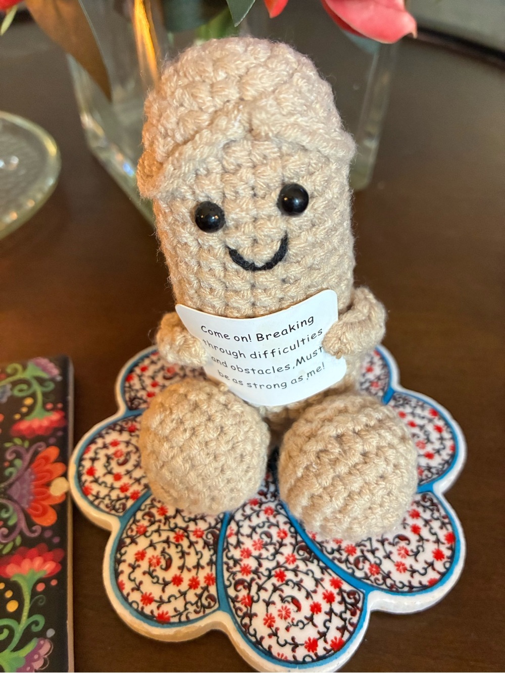 Beige Crochet Amigurumi Plush Décor with Inspiring Note